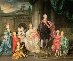 Leopoldo I, Gran Duque de Toscana (1747-92) (más tarde Leopoldo II, Emperador de Austria, 1790-92) con su esposa María Ludovica y sus hijos, incluido Franz (más tarde Emperador Franz II), 1776